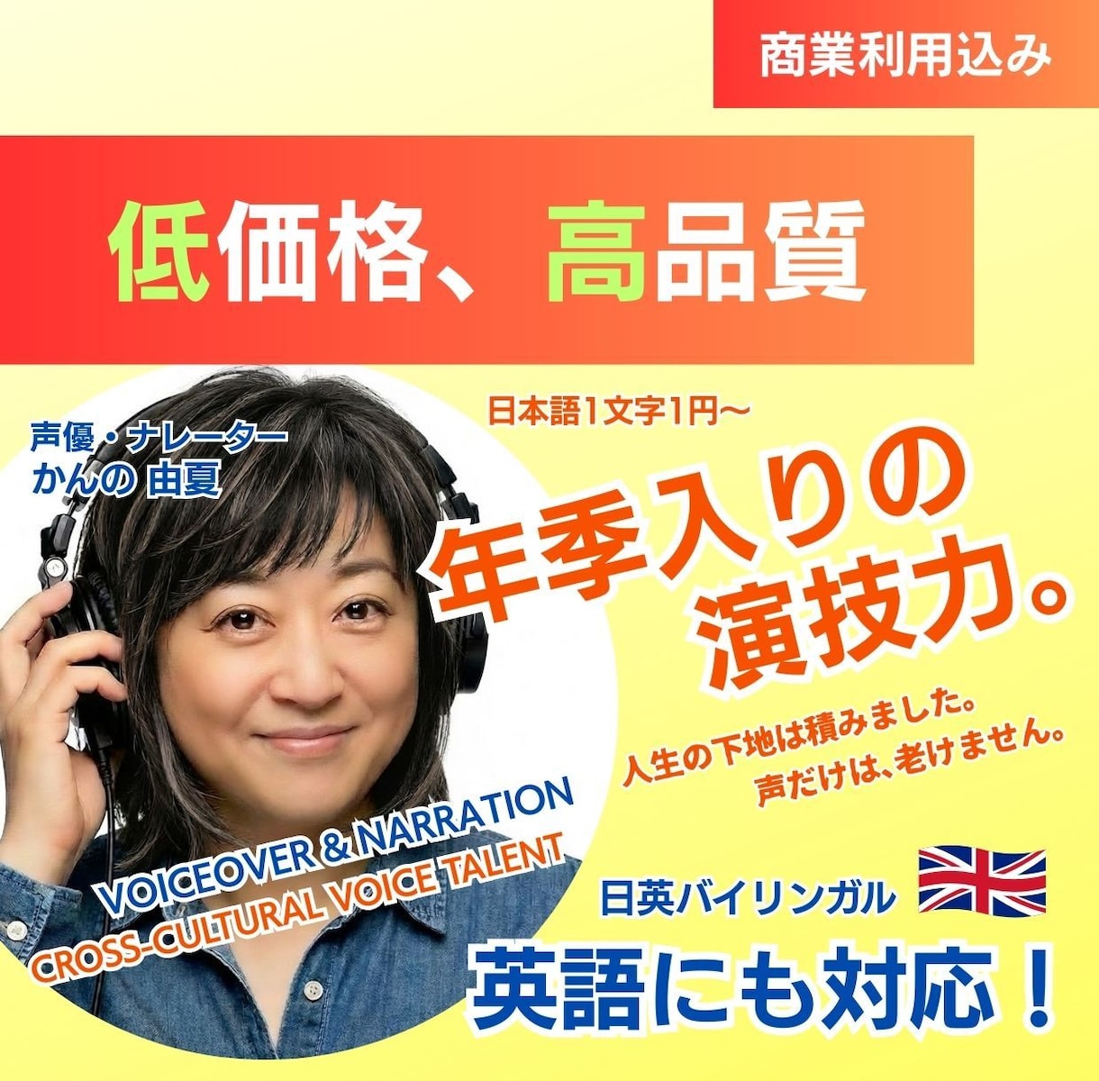 楽しんで声のお仕事しています あなたのコンテンツのお手伝い! 英語もおまかせください。 イメージ1