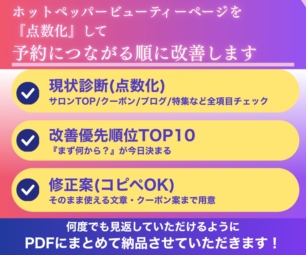 ホットペッパーで「予約が増える導線」を完成させます 『400店舗以上』の改善事例を基に数字と導線でページを改善！ イメージ3