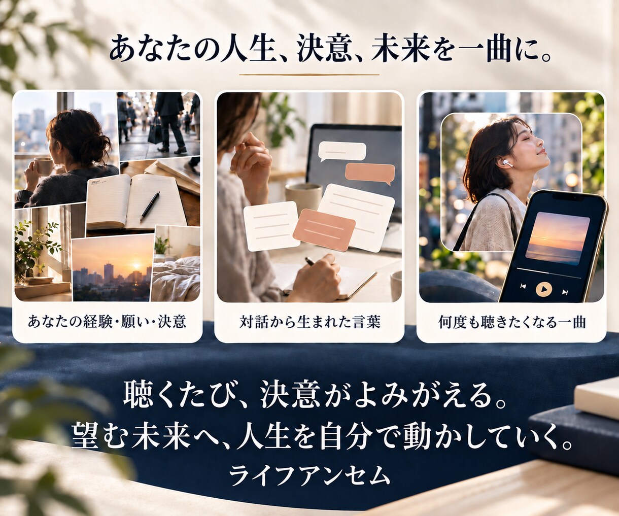 あなたの言葉で前に進む力を一曲にします 毎日聴くだけで、迷わず行動できる人生の応援歌 イメージ3