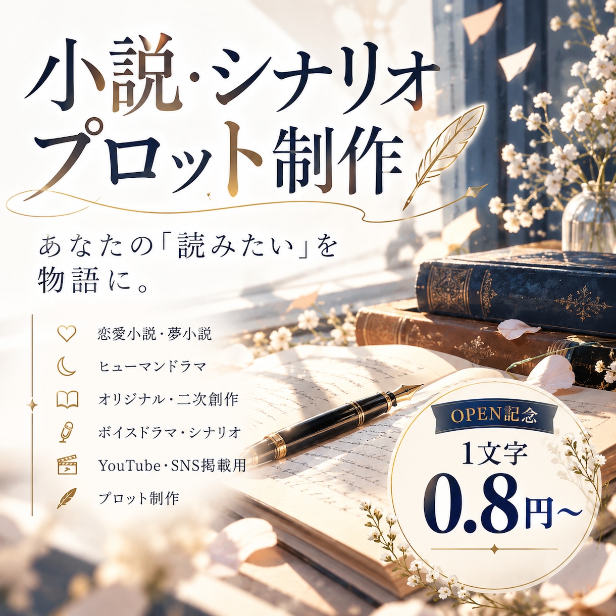 あなたの「読みたい」を小説・シナリオにします 「こんな物語が読みたい」を、あなただけの一作に。 イメージ1