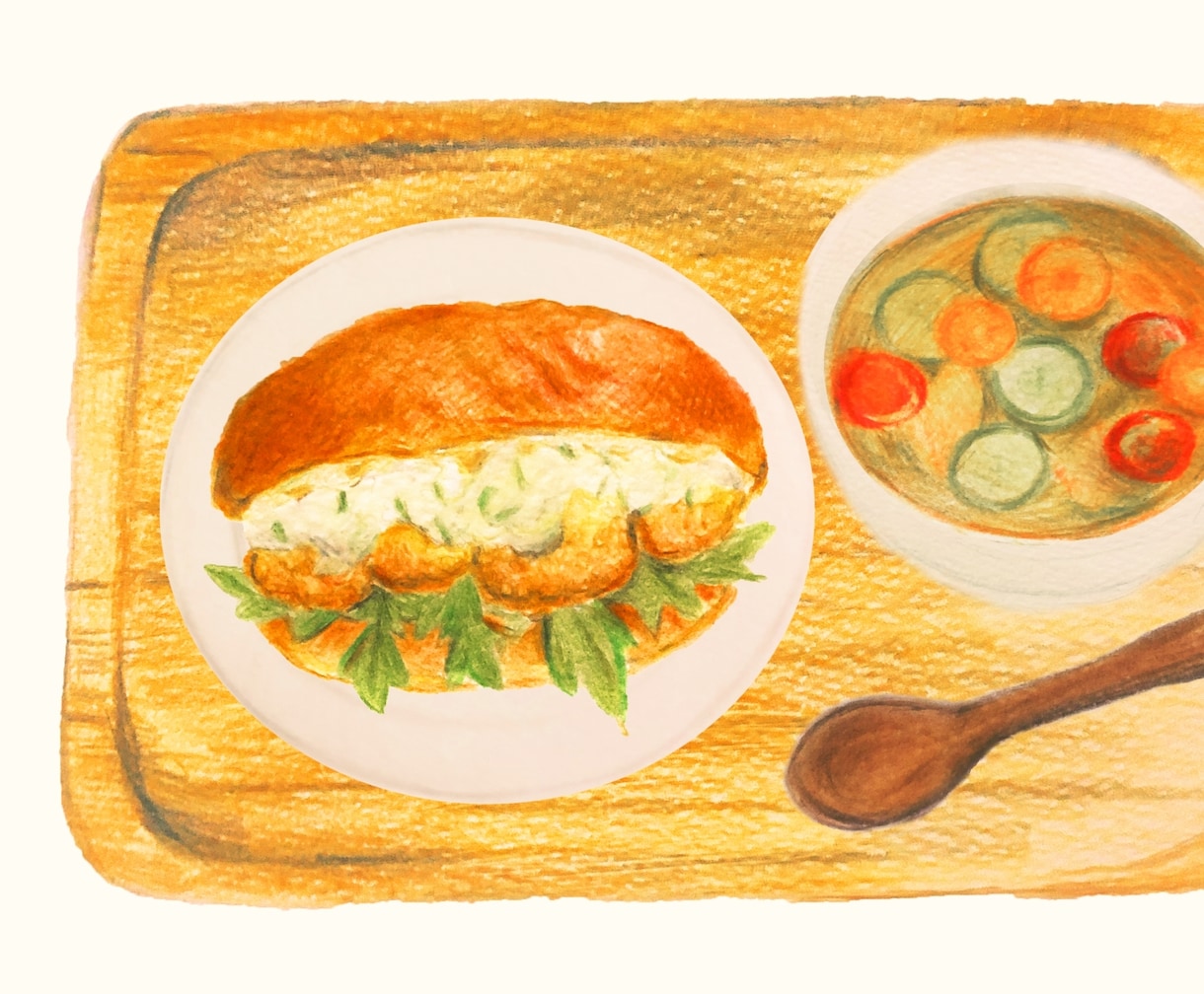絵本のような温かみのあるイラスト制作します 美味しそうな食べ物や料理のイラストを色鉛筆で制作します！ イメージ2