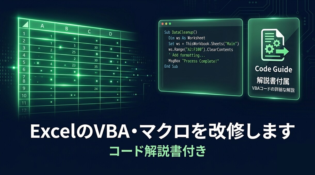 ExcelのVBA・マクロを改修します コード解説書付き｜現役エンジニアが業務理解込みで対応 イメージ1