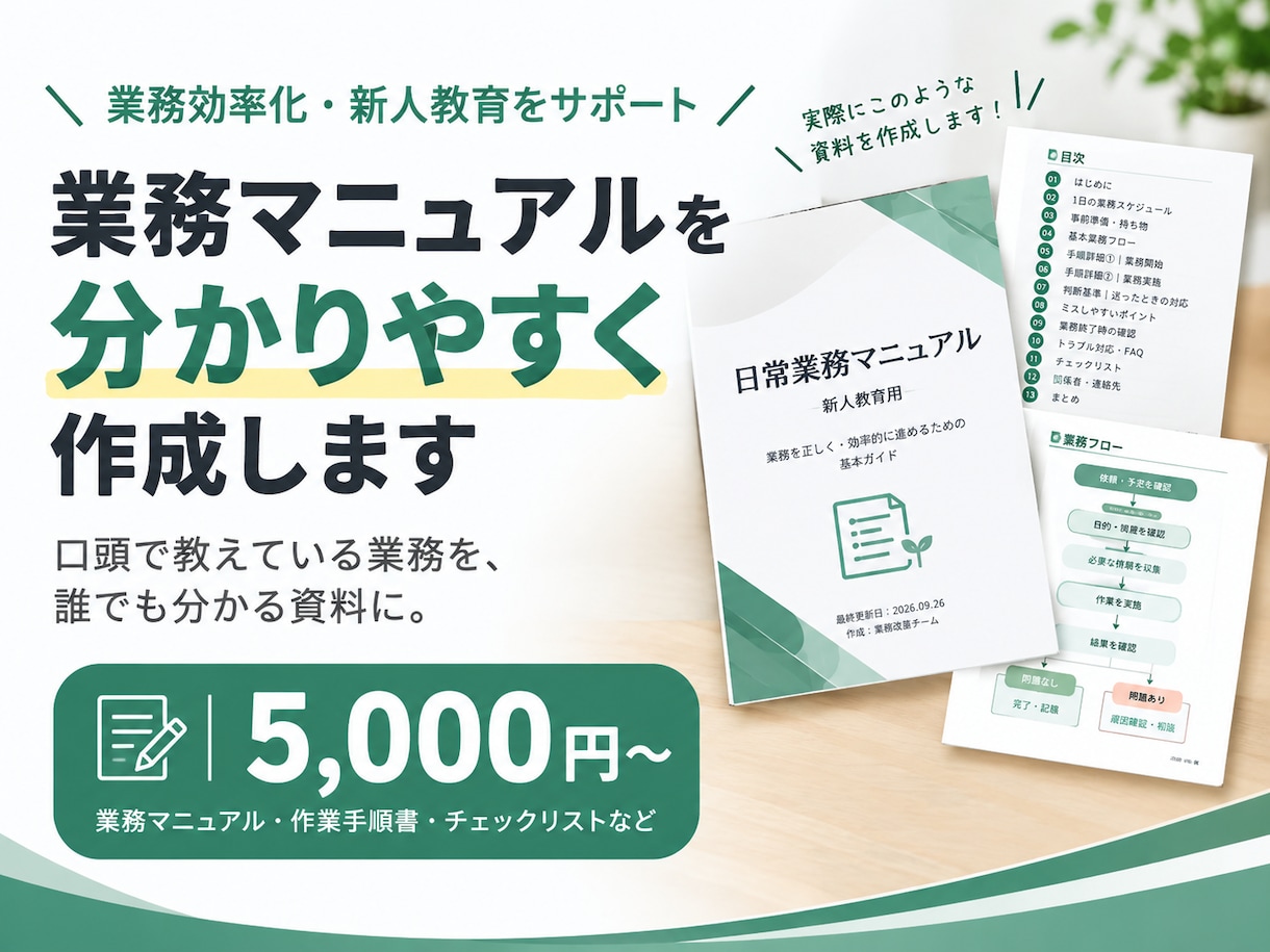 業務マニュアルを分かりやすく作成します 新人教育・業務効率化に役立つマニュアルを作成 イメージ2