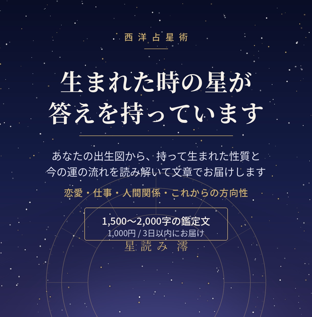 ホロスコープであなたの本質と運の流れを読みます 恋愛も仕事も、生まれた時の星が答えを持っています イメージ1
