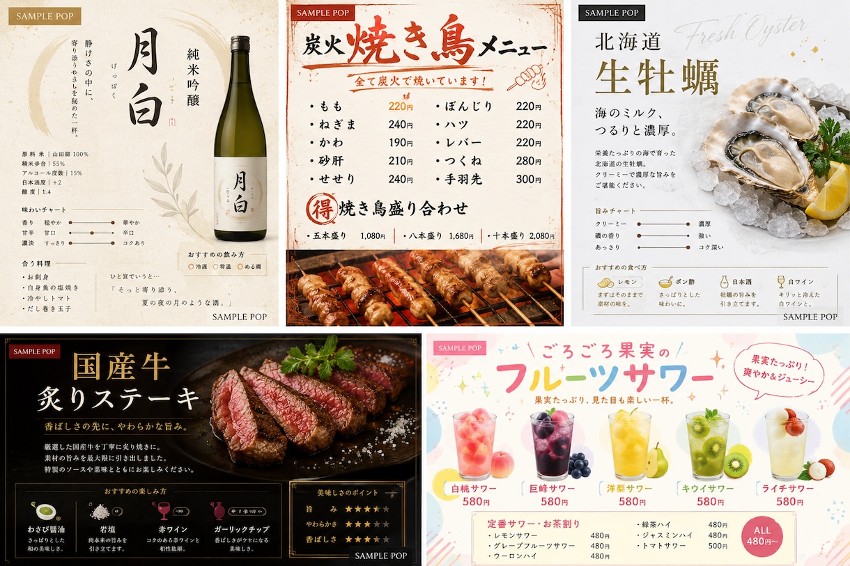 飲食店等向け販促品のPOPを作成します 飲食店とお客様の目線から考え抜いた販促POPをお探しの方 イメージ1