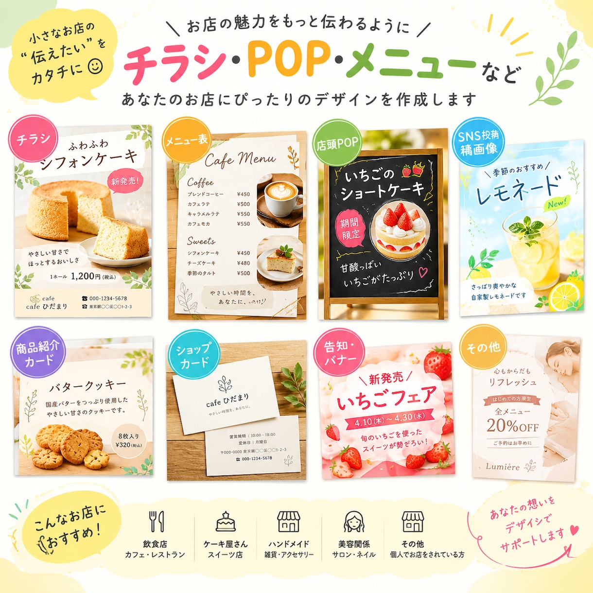 飲食店・ショップ向けのメニュー・POPを作ります あなたのお店の宣伝のお手伝いをさせてください イメージ1