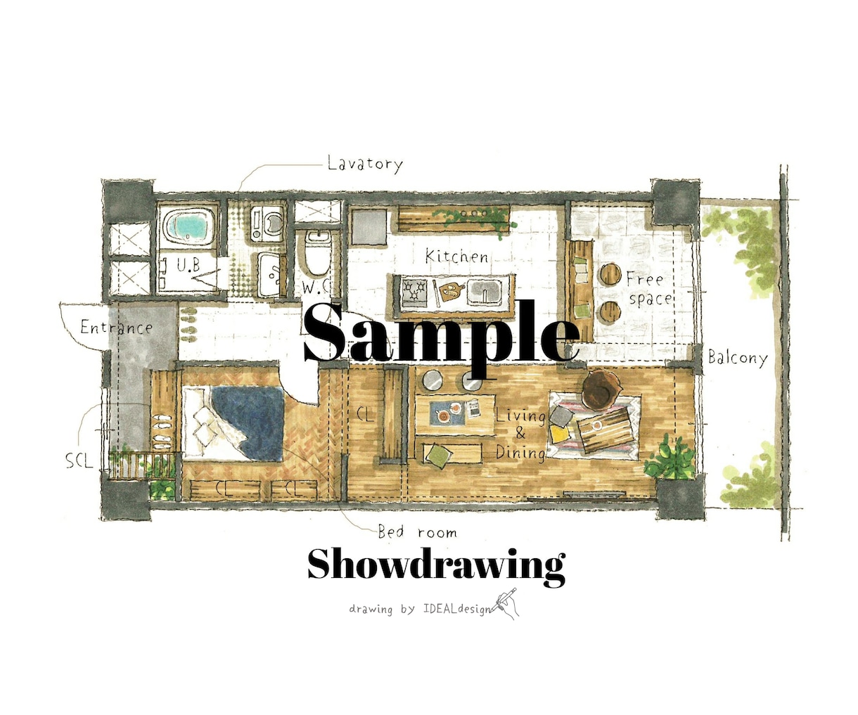 手描き間取り図(マンションVer.)承ります 無機質なプレゼン資料も手描きの世界観で他社との差別化‼ イメージ3