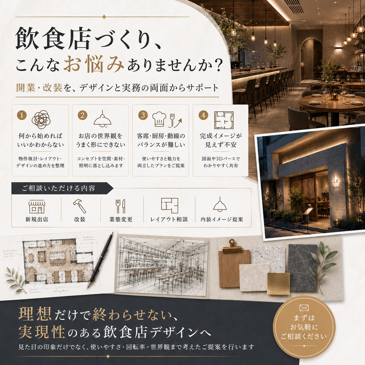 デザインだけで終わらない売れる店舗空間をつくります デザイン性と集客力のあるノウハウを活かした店舗設計 イメージ2