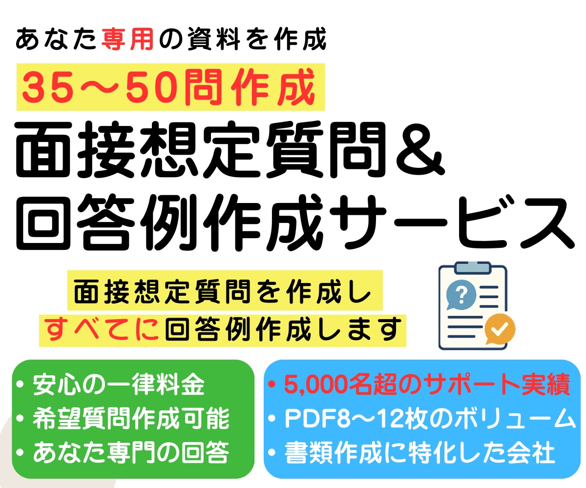 面接想定質問35～50問＆回答例を作成します あなた専用の面接対策｜経歴×志望企業で徹底カスタマイズ イメージ1