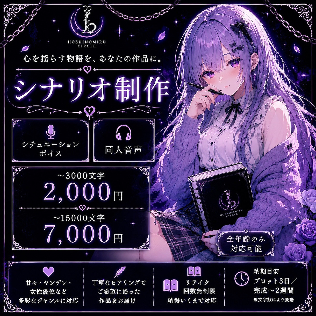 シチュボ・音声作品の脚本を制作いたします ご要望に沿った丁寧な脚本制作をいたします。 イメージ1