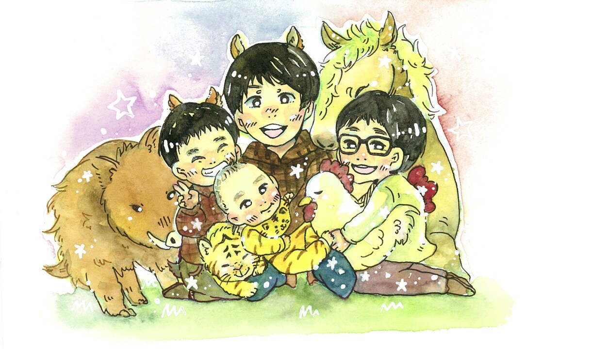 送料無料✨インテリアにも映える似顔絵を描きます ほんわか癒される！手描きのイラスト原画 イメージ4