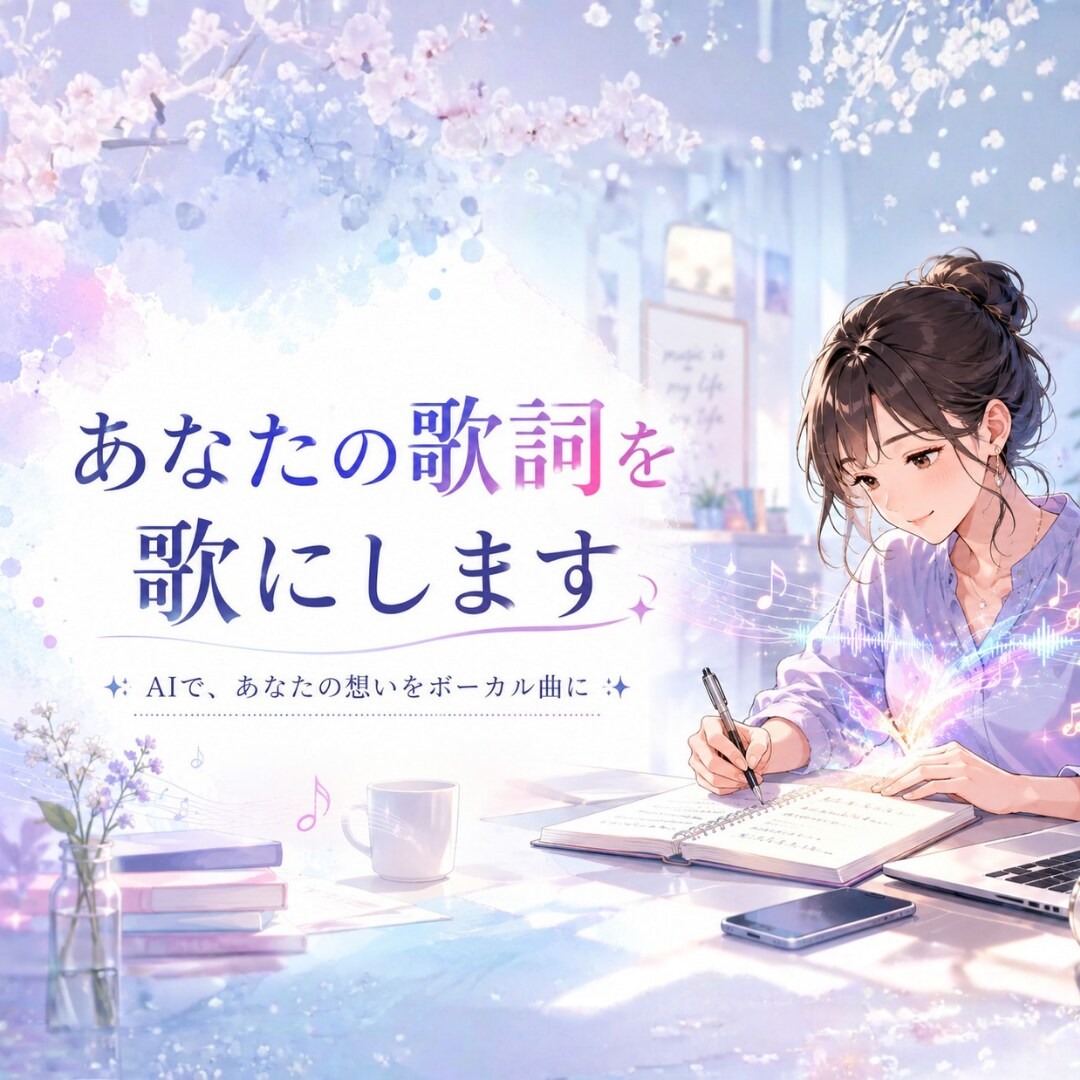 あなたの歌詞を歌にします お祝いのプレゼントや記念日に、SNSのオリジナル曲にも。 イメージ1