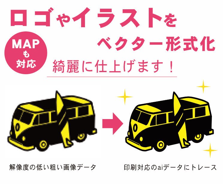 ロゴやイラスト・粗い画像をaiデータに修正致します 画像データをトレースしてベクター形式化致します。 イメージ1