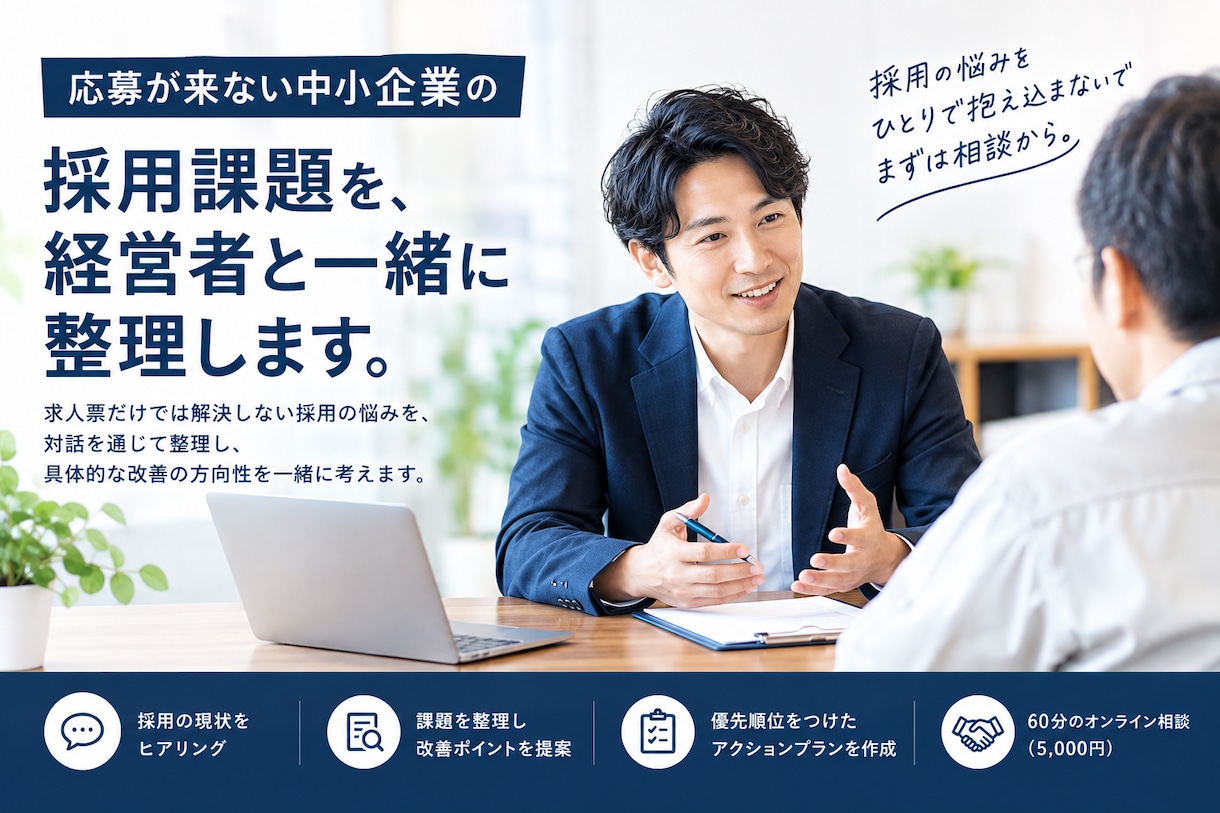 中小企業の採用課題を、経営者と一緒に整理します こんなお悩み解決しましょう！！ イメージ1