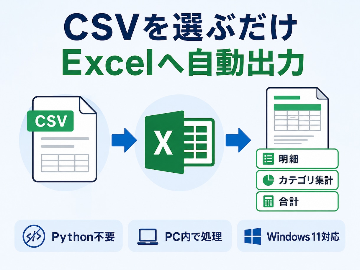 売上CSVを経理用Excelへ自動変換します Windows 11対応・CSVを選ぶだけで集計出力 イメージ2
