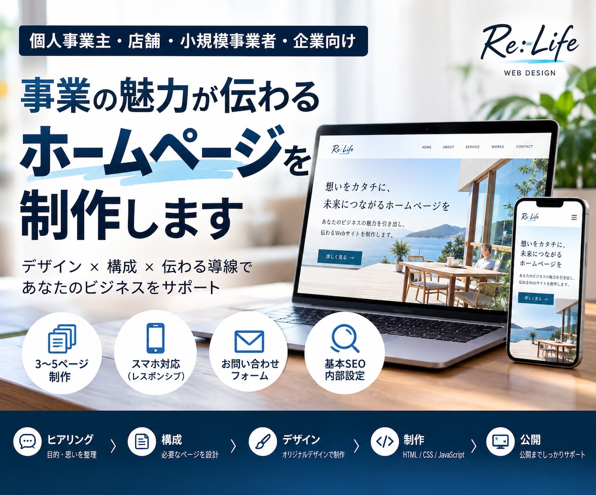 事業の魅力が伝わるホームページを制作します 個人事業主・小規模事業者様へ、構成から公開まで丁寧に対応 イメージ1