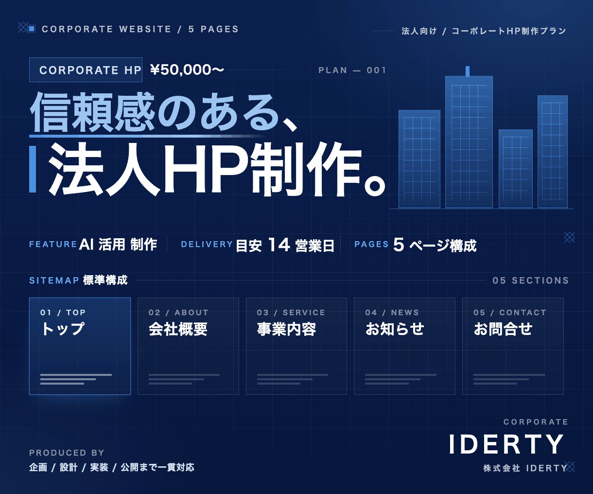 法人運営｜コーポレートHP5Pを制作します AIを活用｜法人取引対応します イメージ1