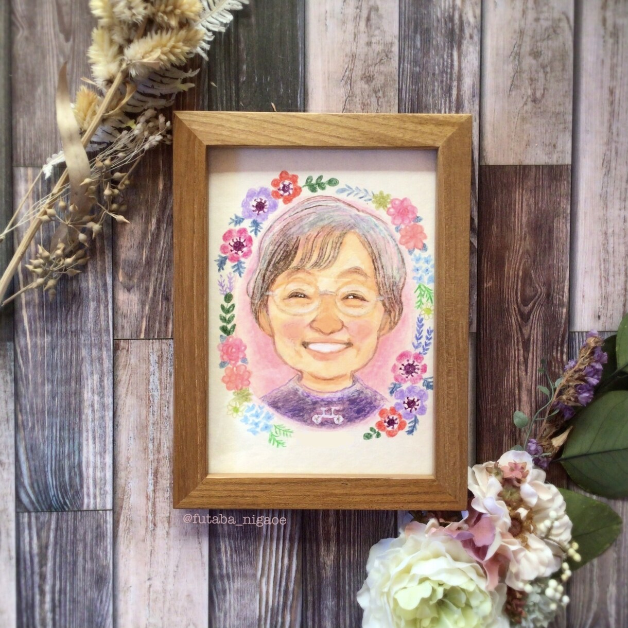お花いっぱい！手描きの似顔絵お描きします 還暦/古希/喜寿/米寿/卒寿…大切な記念日のプレゼントに イメージ3