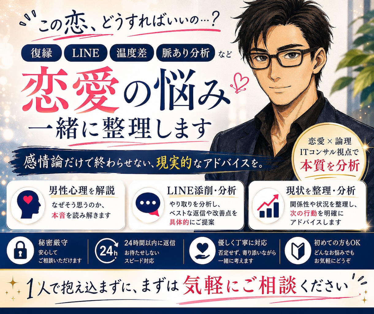 この人で正解か迷っている方|恋愛・結婚の判断します 悩みを整理するだけでなく、“どうするか”まで一緒に決めます イメージ1