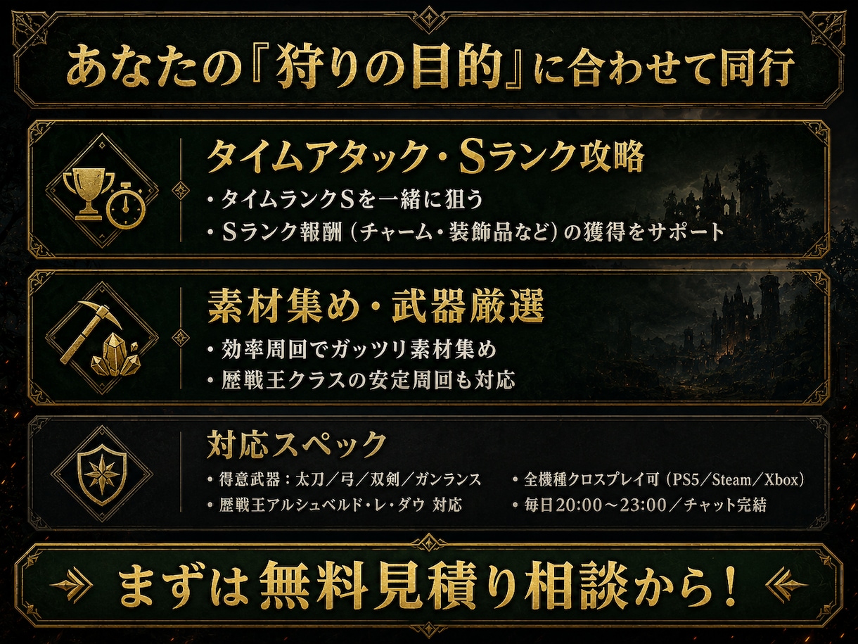 モンハンワイルズ｜Sランク挑戦＆素材集め同行します レコランS勢が同行｜タイムアタックも効率周回もお任せ イメージ2
