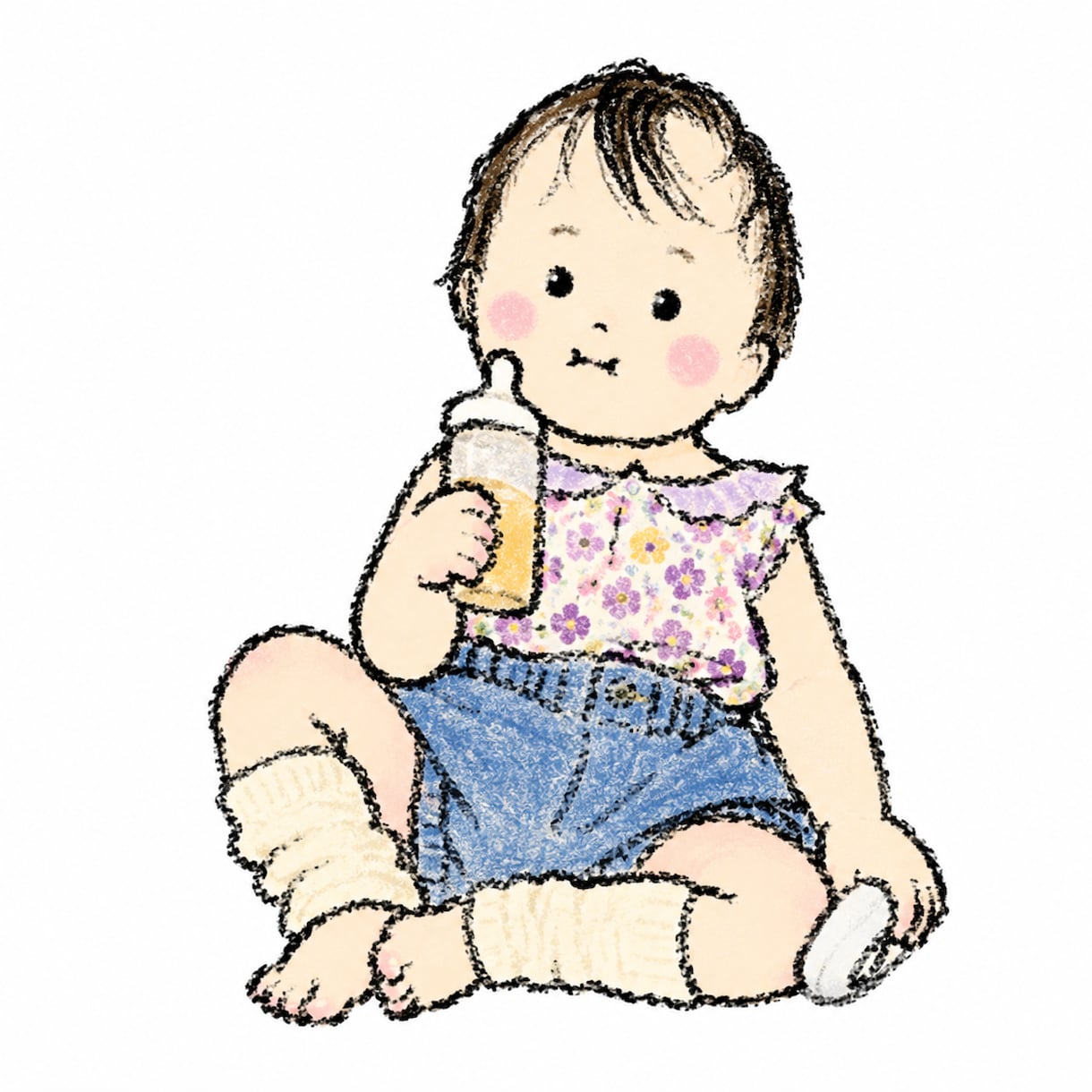 赤ちゃん（〜2歳くらい）のイラストを作成します クレヨン画の画風で一部デフォルメしたイラストを作成します イメージ2