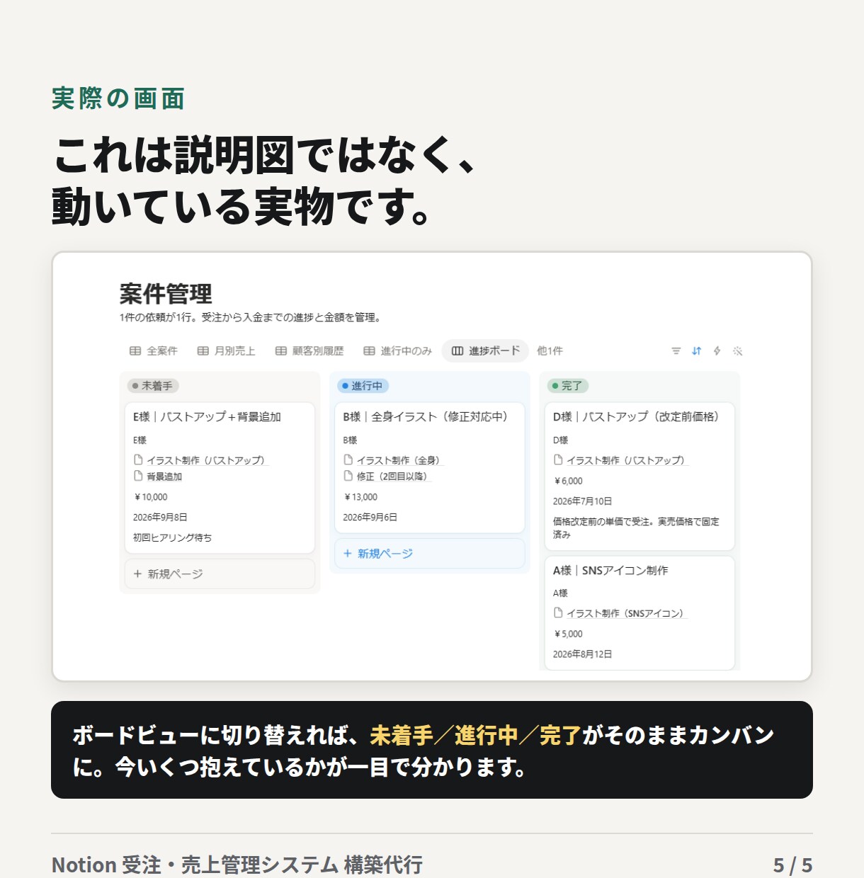 Notionで受注〜入金までの管理システム作ります 受注・進捗・売上を、ひとつの画面に イメージ5