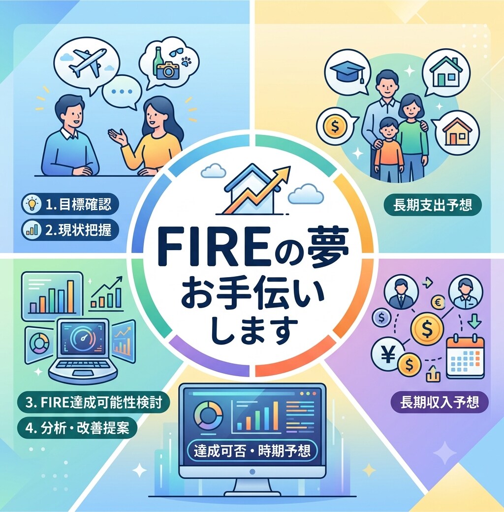 最初の5名半額★FIREの夢お手伝いします 独自のシミュレータでFIRE達成確率を予測します イメージ1