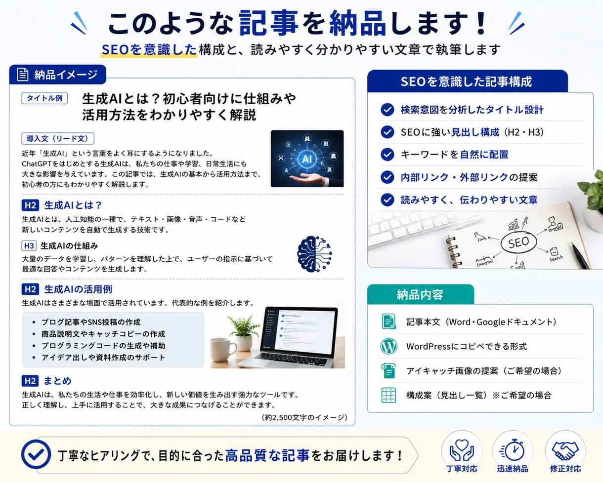 教育・IT・生成AIの記事をSEO対応で作成します SEOを意識した構成・見出し・記事を作成します イメージ3