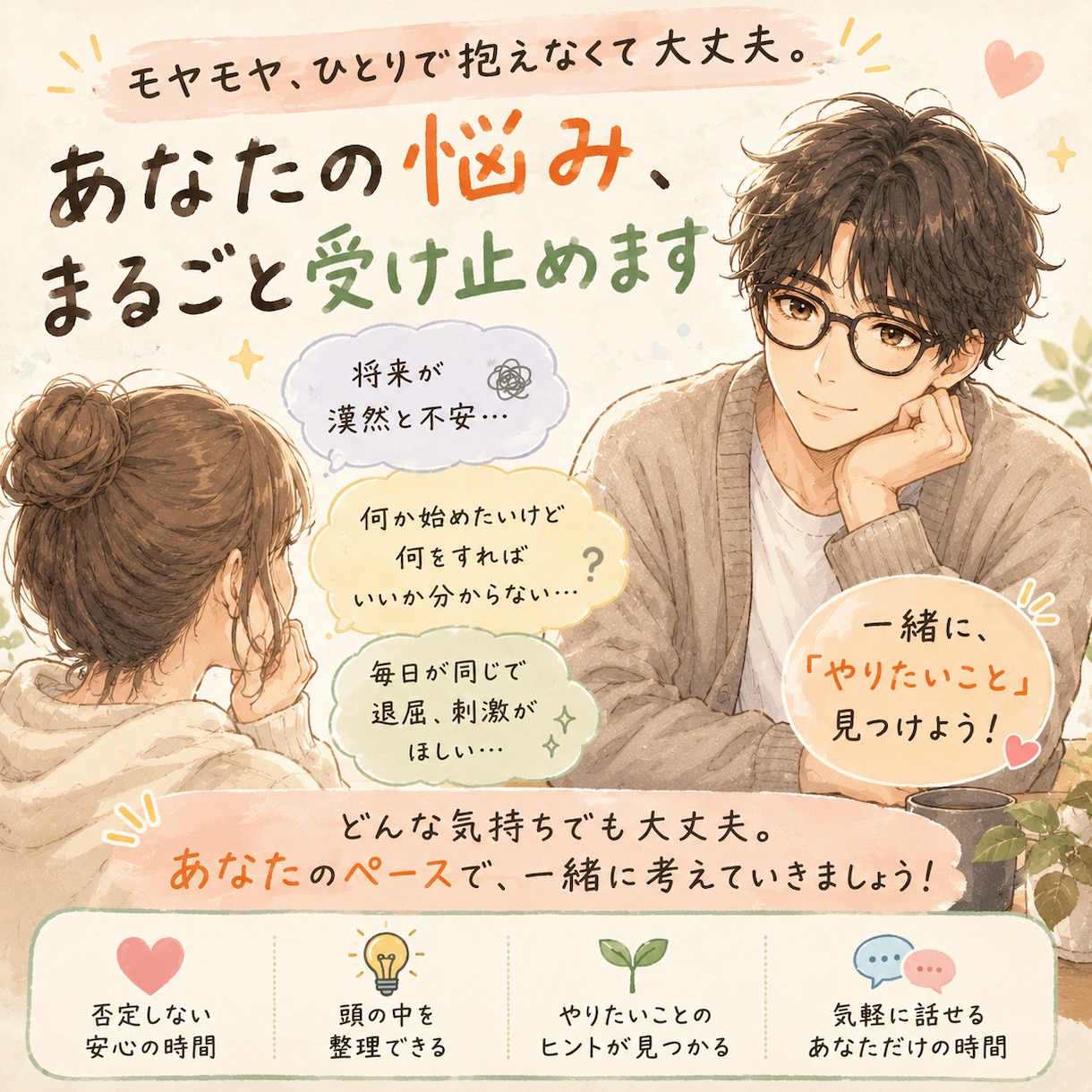 やりたいこと探し一緒に考えます 何か変えたい。でも最初の一歩が分からないあなたへ イメージ1