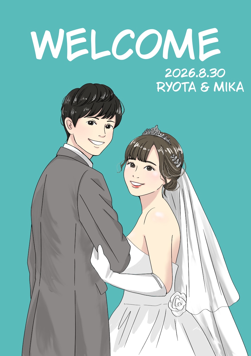 シンプルでおしゃれなウェルカムボードをお描きします 結婚式のはじまりをお二人らしい１枚で イメージ1