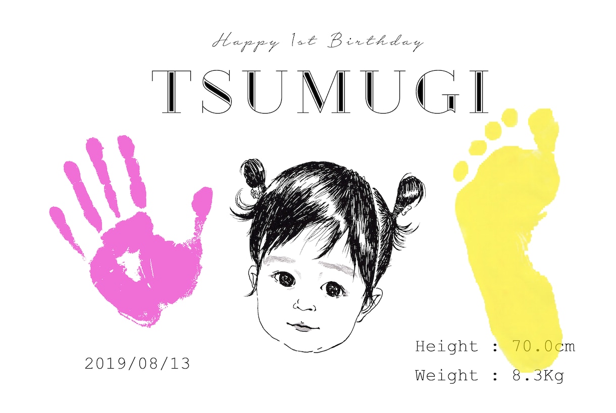 イラスト入り手形足形パネルを制作します バースデーフォトやお誕生日会に世界に一つのパネルを イメージ1