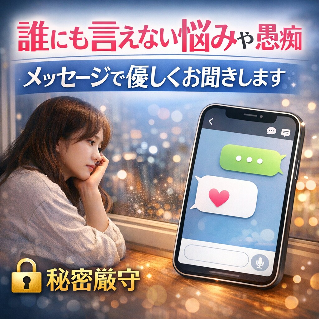 人に言いづらい悩み、優しく受け止めます メッセージ相談／愚痴聞き／雑談OK／秘密厳守／初心者歓迎 イメージ1