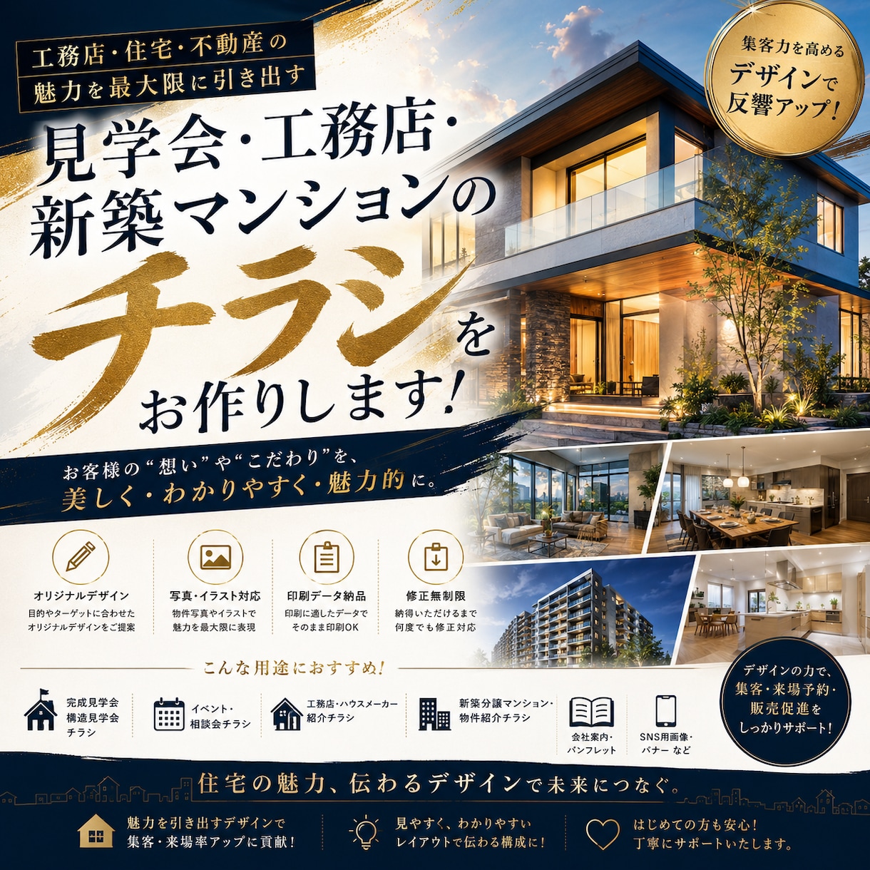 見学会・工務店・新築マンション等のチラシ制作します 高級感や親しみやすさなど目的に合わせてデザイン イメージ1