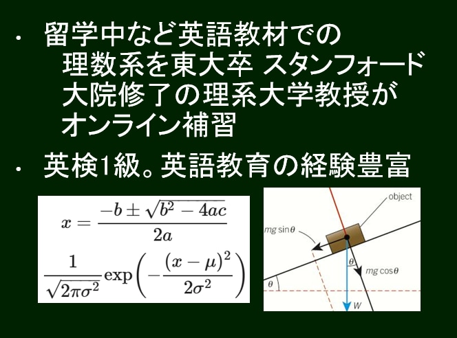 英語教材での理数系学習、アシストします 国内外留学中の中高生の数学・英語などをオンライン補習 イメージ1