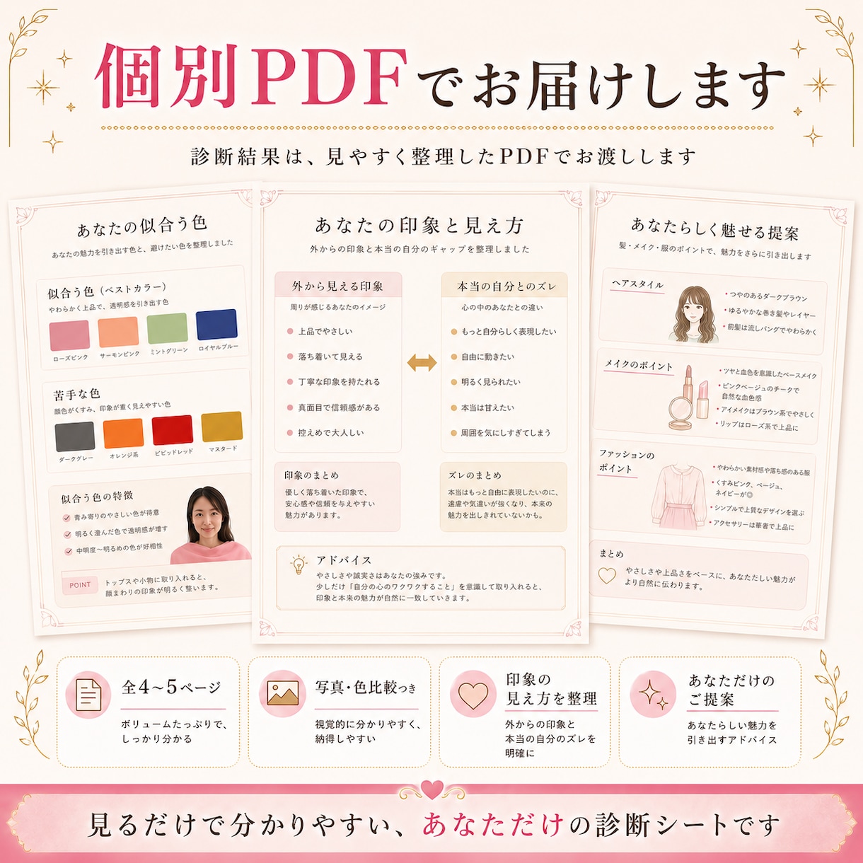 似合う色と外から見える印象を診断します 写真と質問から似合う色と見せ方を個別PDFで整理 イメージ3
