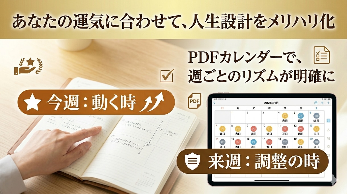 仕事も人間関係も上手くいく！運気カレンダー付きます 「今週は動く時。来週は調整の時」運気に合わせて人生が加速する イメージ3