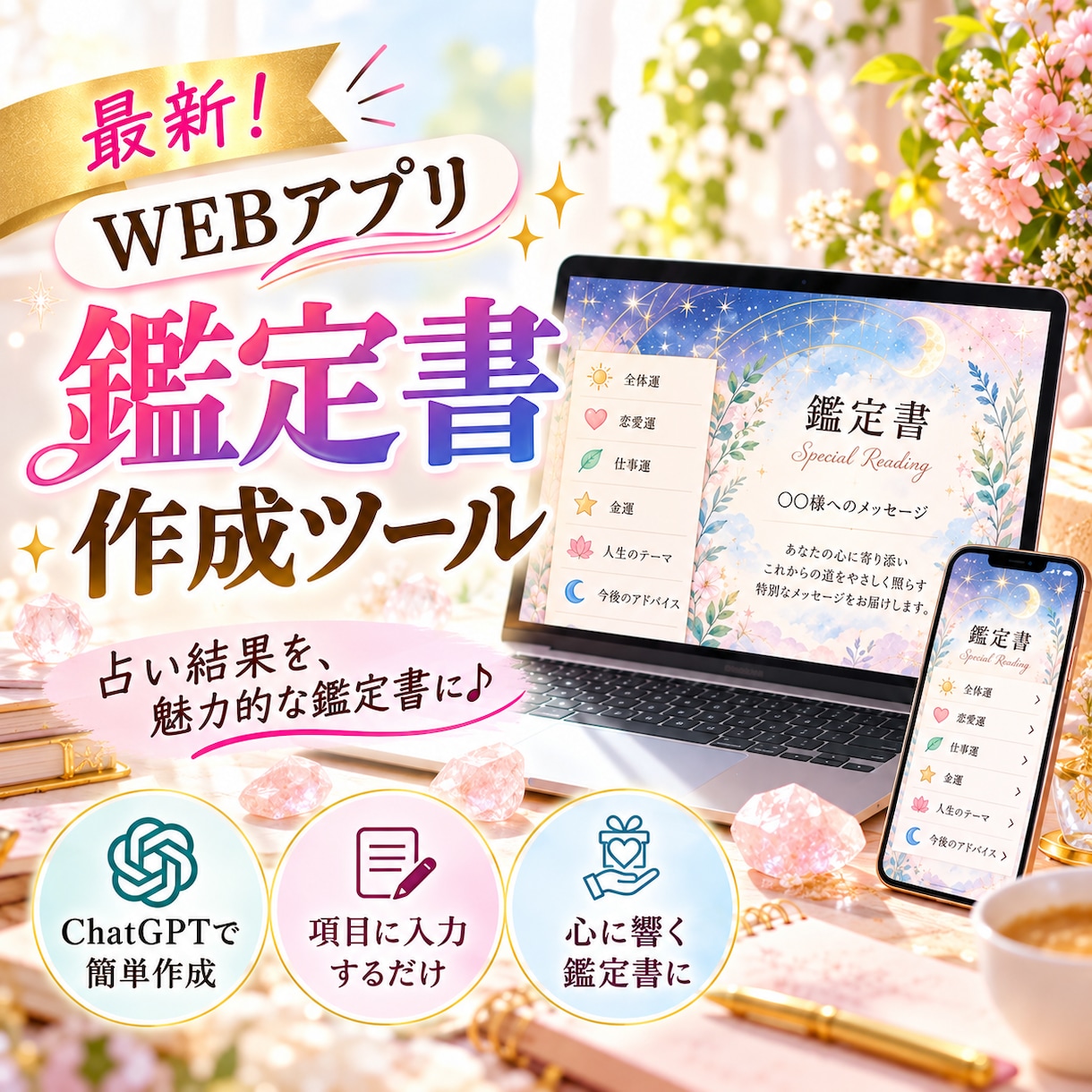 初心者OK！かんたんWEBアプリ鑑定書作成教えます 占い結果、鑑定書づくりが楽々♪鑑定結果を項目に入力するだけ♪ イメージ1