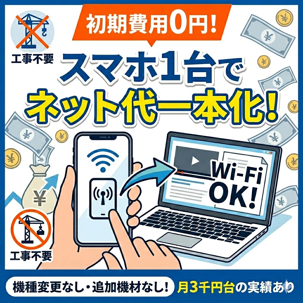 初期費0円！今のスマホ1台でネット代一本化教えます 機種変更なし！今のスマホの設定だけで通信費を大幅に削ります イメージ1