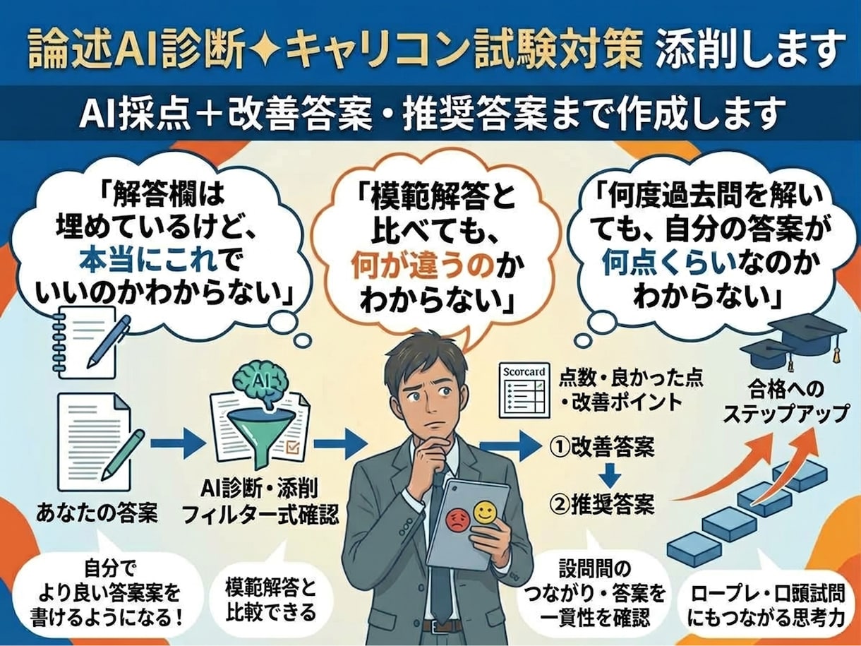 論述AI診断✦キャリコン試験対策　添削します AI採点＋改善答案・推奨答案まで作成します イメージ1
