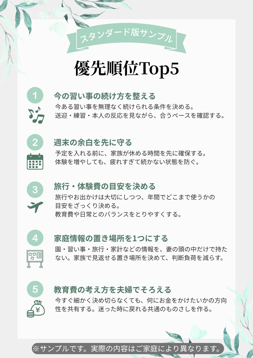 子育て家庭の「全部大事で決められない」を整理します 旅行・習い事・家計も、家庭の基準に イメージ8