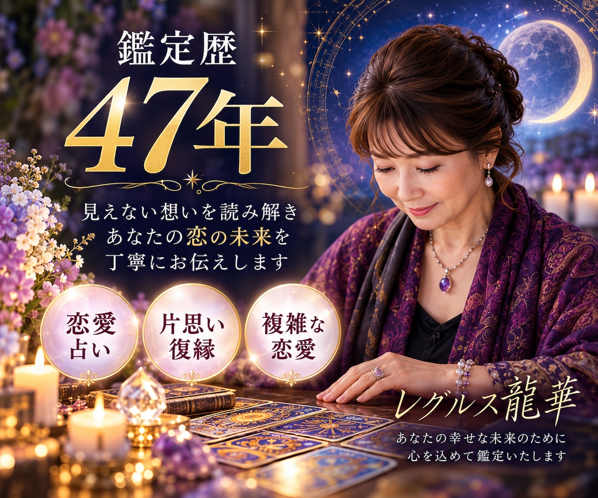 生年月日不要。二人の未来とお相手の気持ちを占います 鑑定歴47年、恋の行方とご縁を丁寧に読み解きます イメージ1