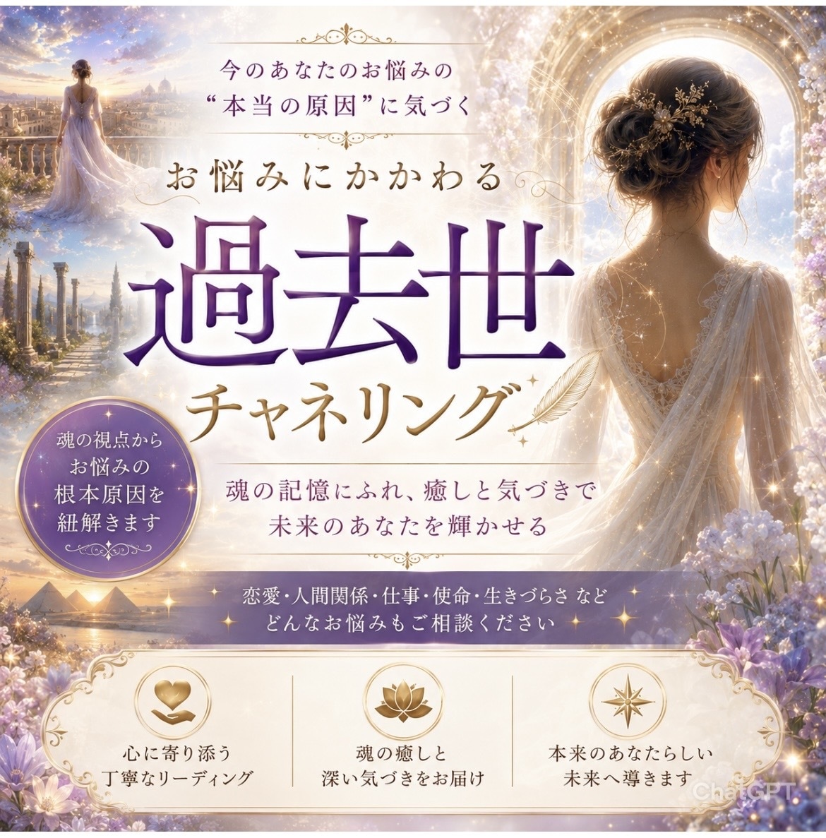 お悩みに関わる過去世チャネリングをします 過去の経験で学びとして背負っているカルマを軽くします イメージ1