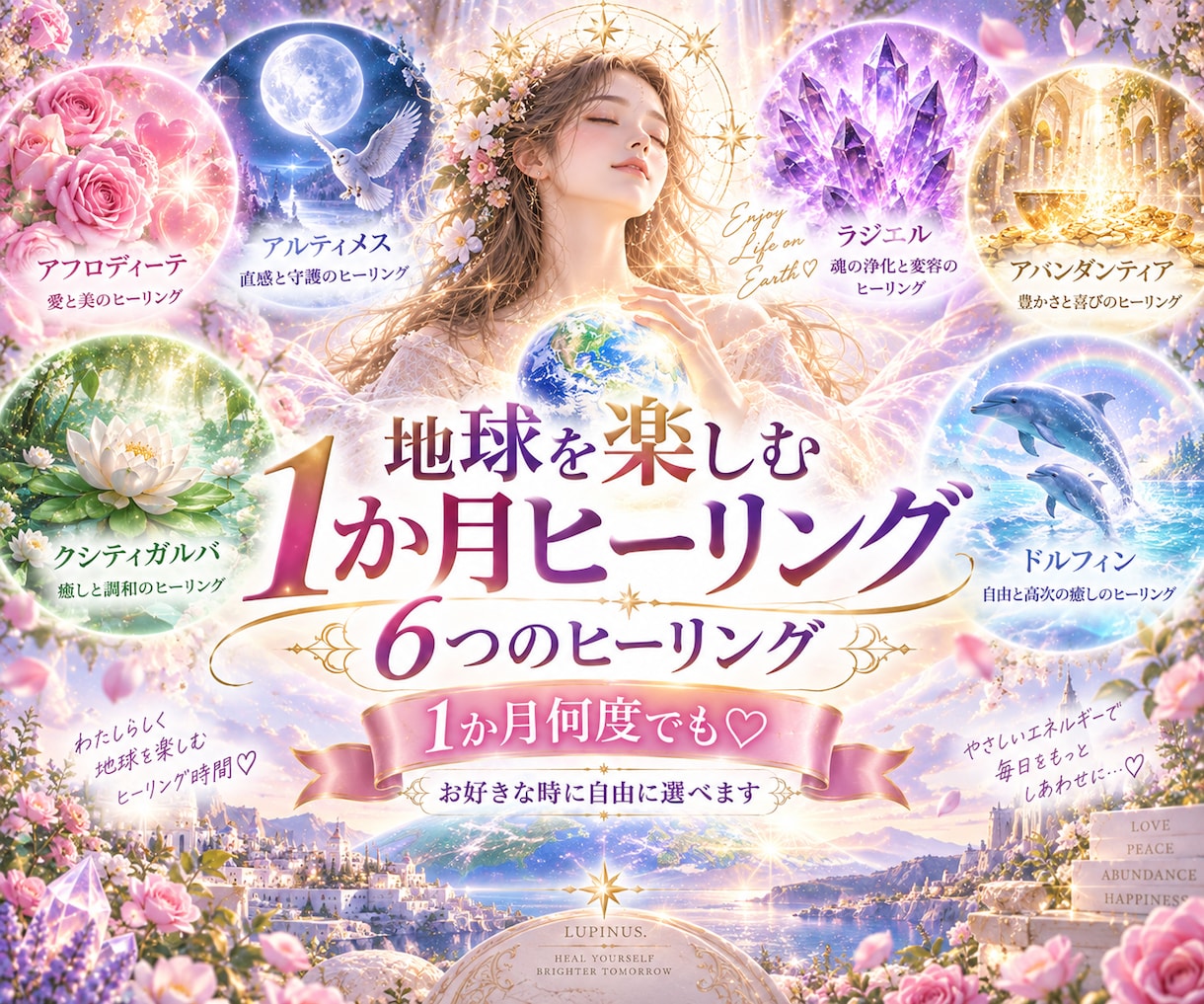 1か月で　6つの女神系ヒーリングをお届けします お好きな時に受け取れる・楽しめる女神ドルフィン遠隔ヒーリング イメージ1