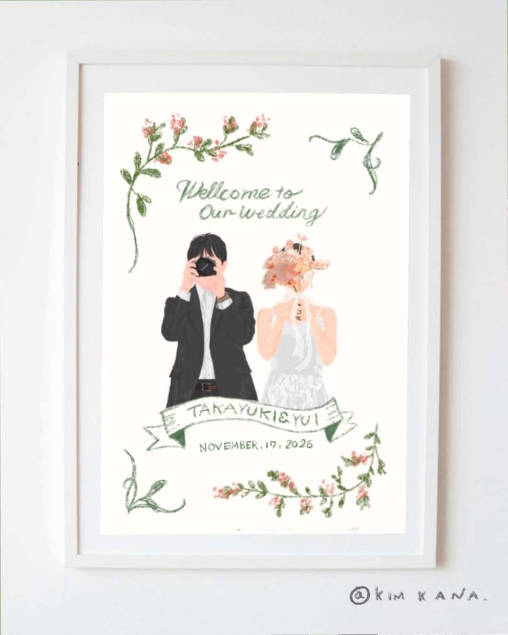 韓国っぽな似顔絵、ウェルカムボードを制作します ウェルカムボード、ウェディング小物にもおすすめです！ イメージ1