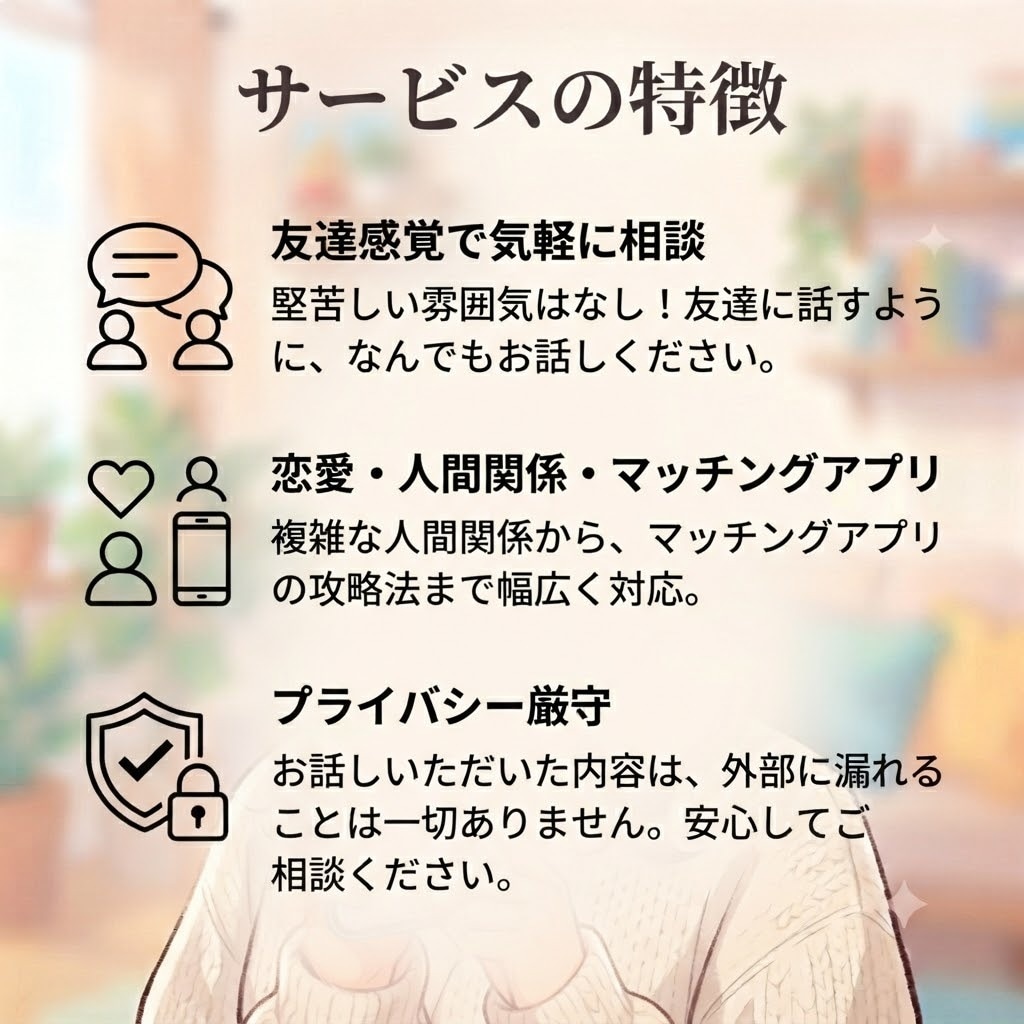 友達感覚で恋バナ・人間関係のお悩み聴きます 愚痴も惚気も大歓迎！女友達感覚で何でも聴きます イメージ2
