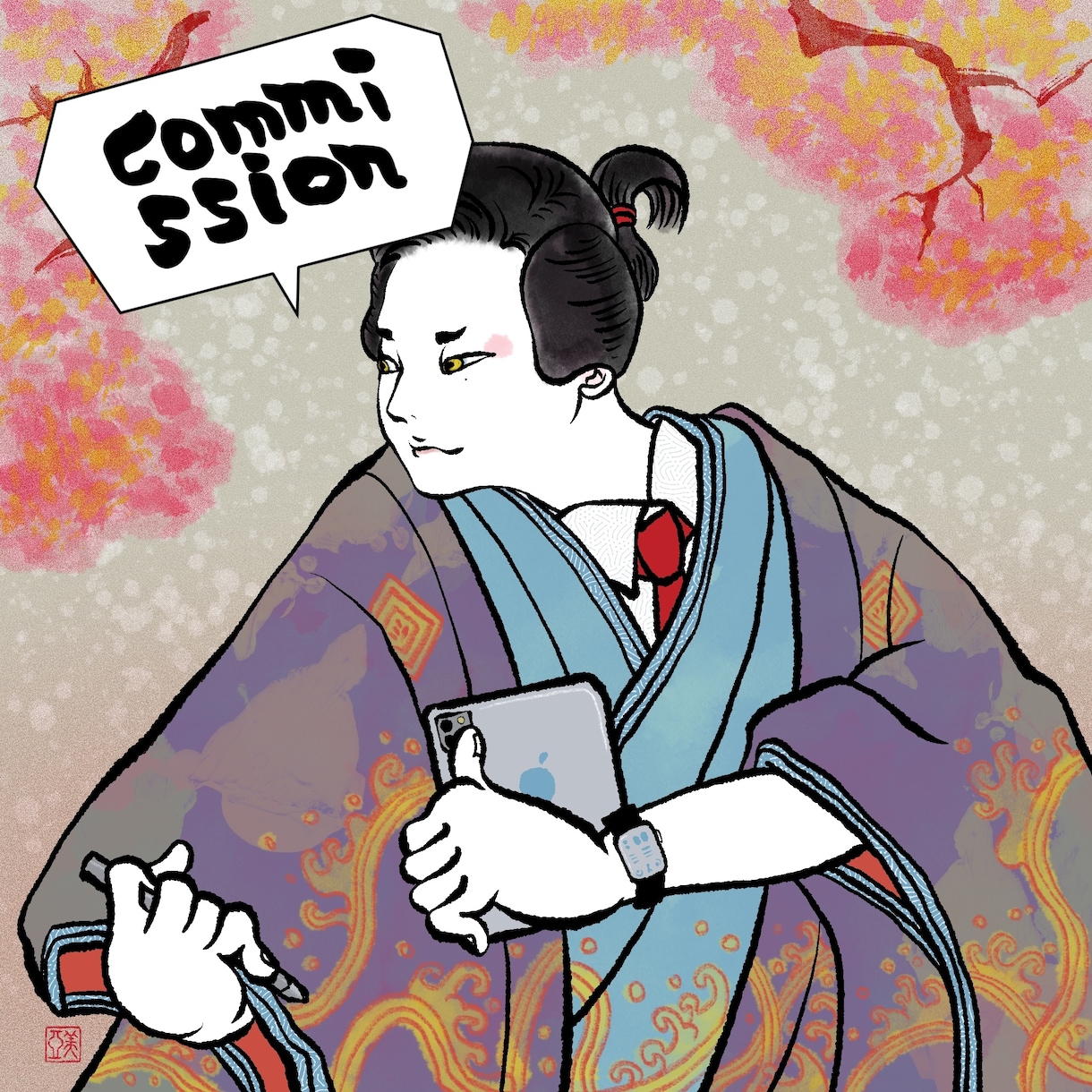 和風／浮世絵テイストでアイコン描きます デジタルでも筆感を出しアナログ風の色付けをします。 イメージ2