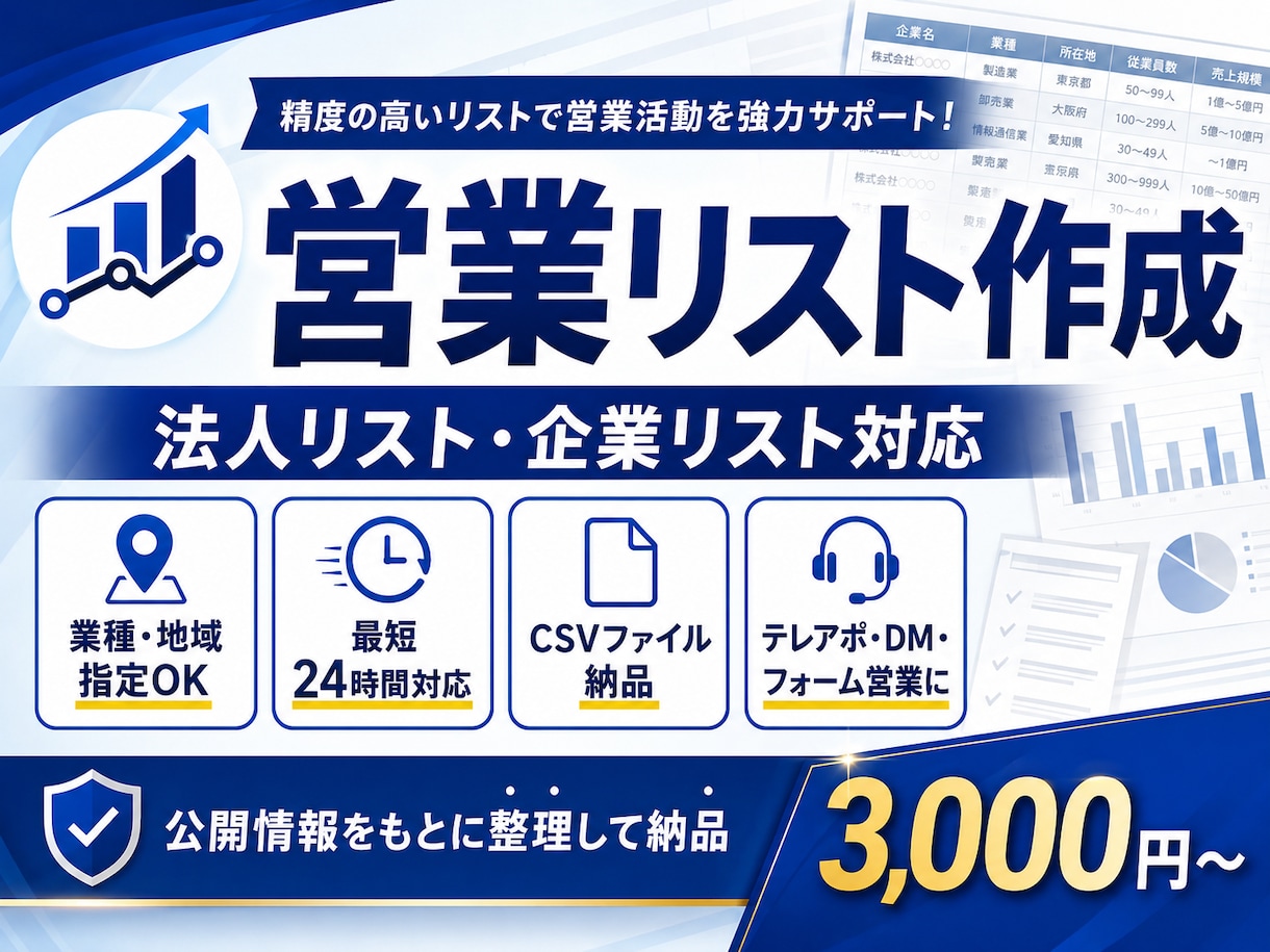 電話番号付き法人リストを作成します 携帯番号含む法人リストを作成します イメージ1