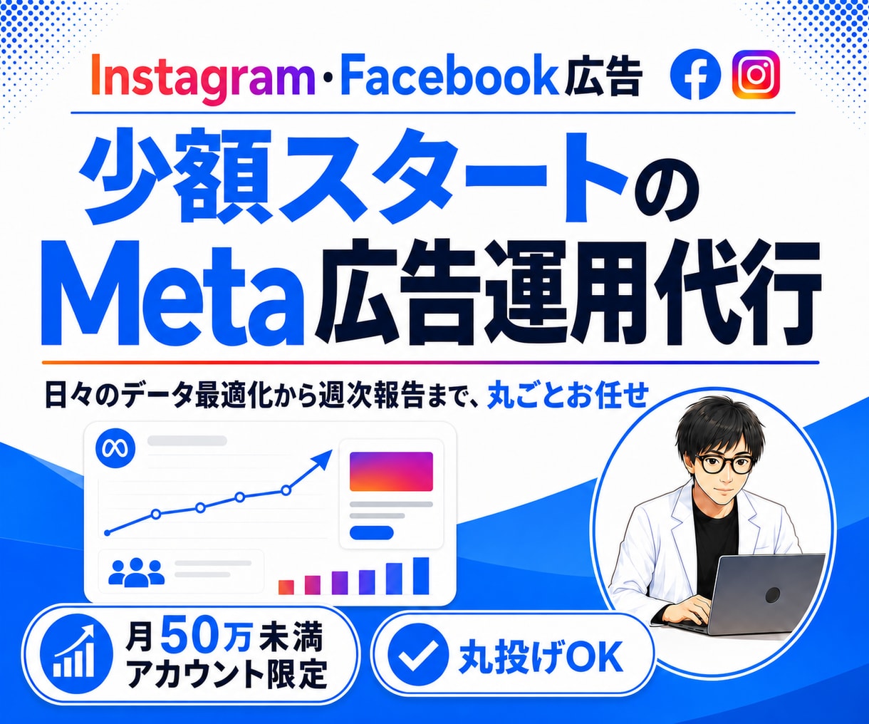 少額予算からMeta広告で売上を伸ばします 月50万未満のアカウント限定！初期画像3枚付きで丸投げOK イメージ1