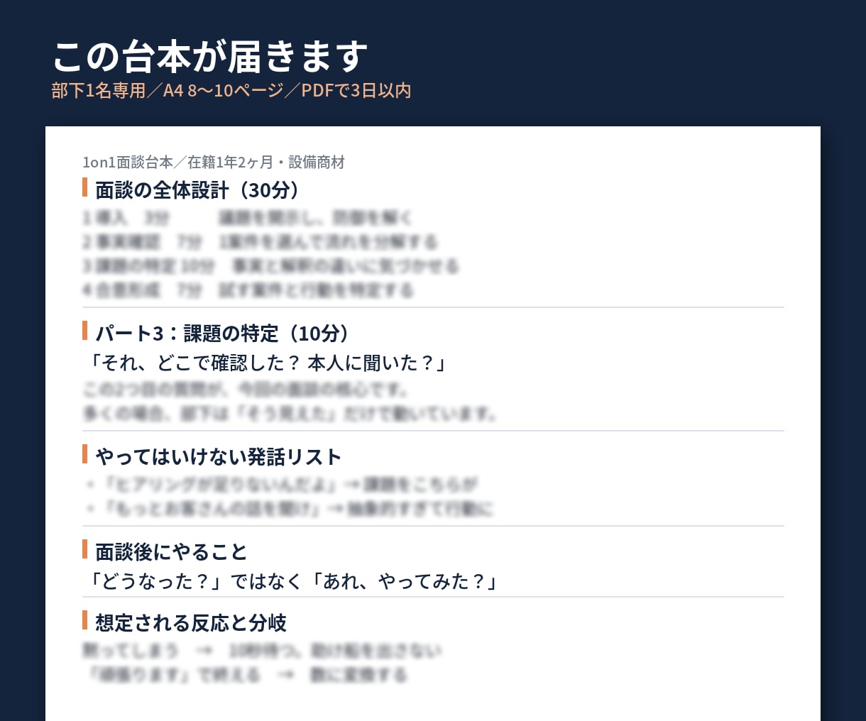 部下との1on1を台本にして渡しますます 発話例つきA4 8〜10ページ／営業歴20年の現役課長 イメージ2