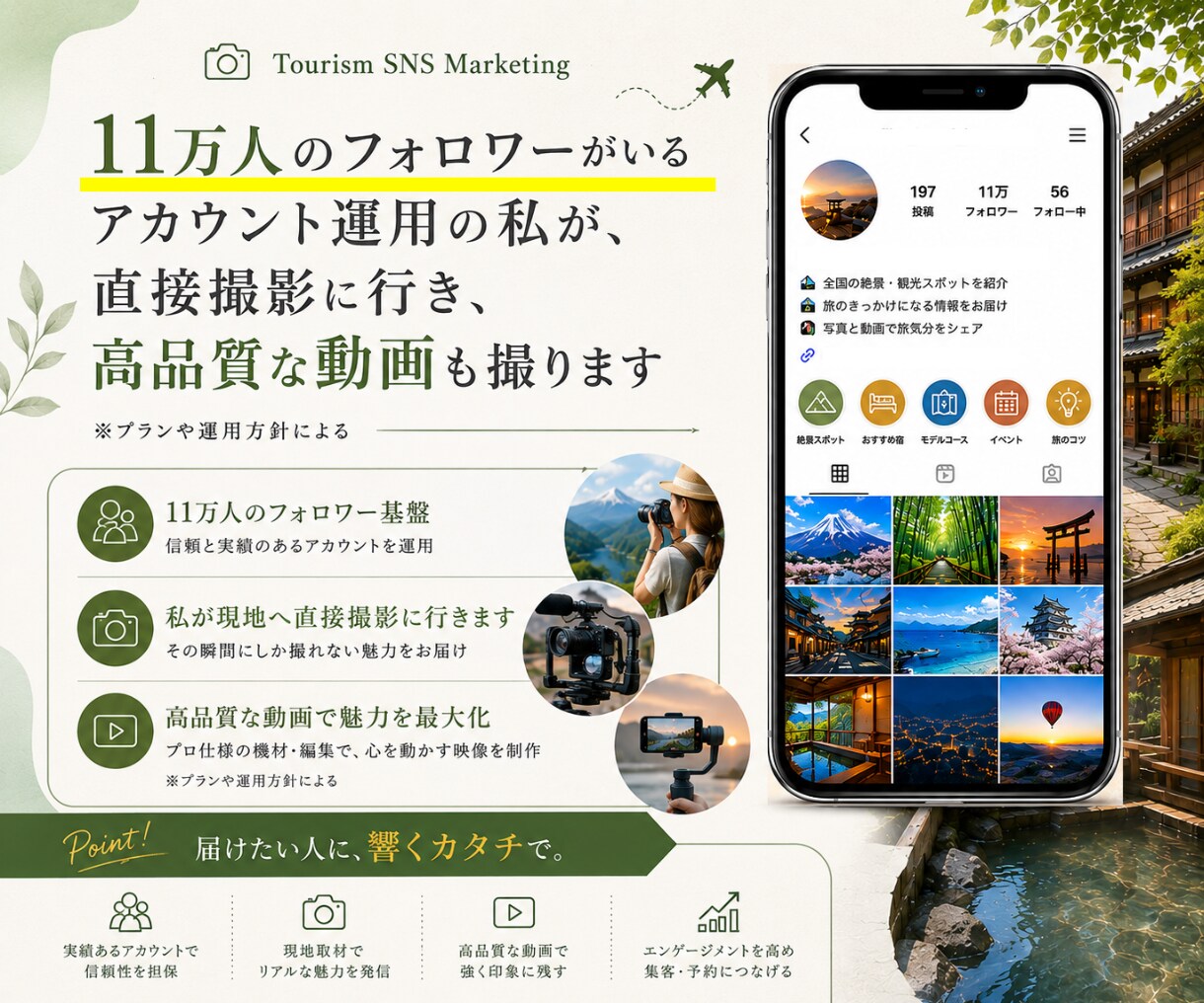 観光業界に特化したインスタグラム運用を提供します フォロワー11万人のノウハウを活かした運用で予約最大化 イメージ5